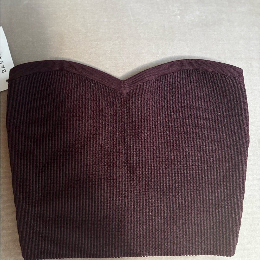 Aritzia Deep Burgundy Ribbed Strapless Top